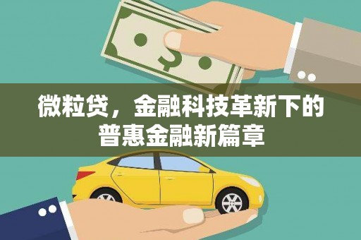 和顺微粒贷，金融科技革新下的普惠金融新篇章